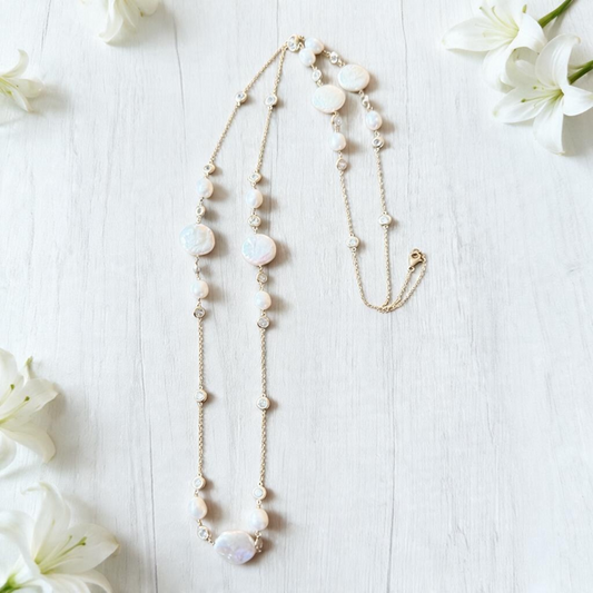 Gold Vermeil 36" Freshwater Pearl and CZ Necklace
