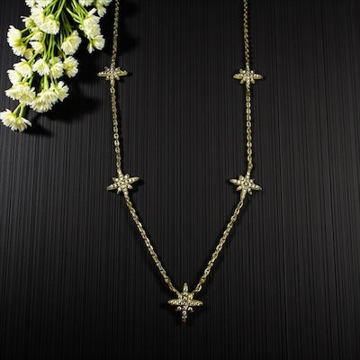 Gold Vermeil 5-Station CZ Pave Star  Necklace
