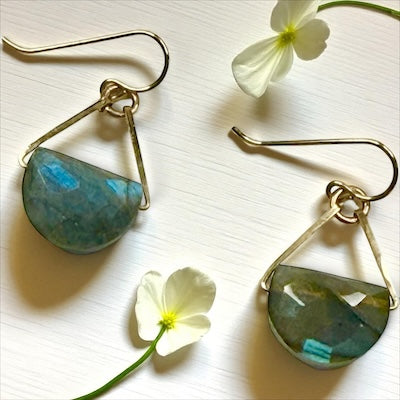 Gold Vermeil Earrings with Semi-Precious Faceted Half Moon Labradorite Gemstones