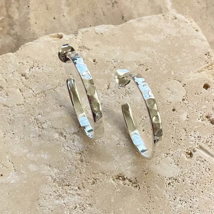 Gorgeous Sterling Silver Hammered Post Hoop Earrings