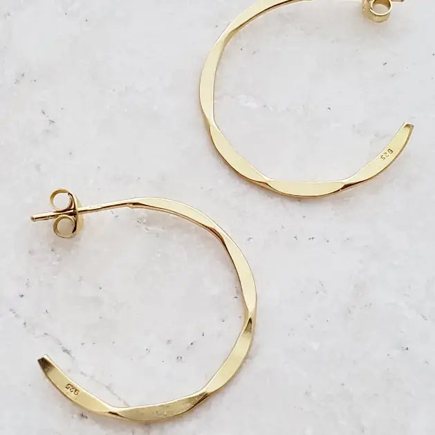 Gold Vermeil Hammered Open-Hoop Post Earrings