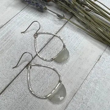 Sterling Silver Hoop Earrings w/ Half Moon Faceted Moonstone
