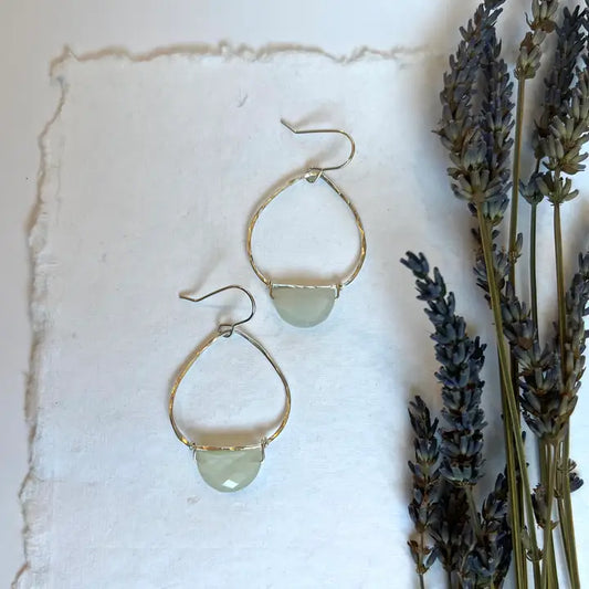 Sterling Silver Hoop Earrings w/ Half Moon Faceted Moonstone