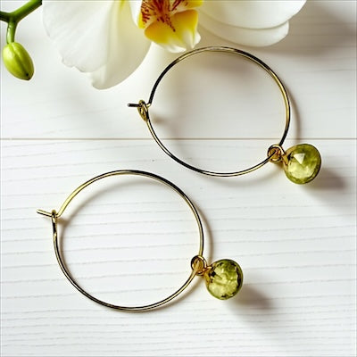 Gold Vermeil Hoop Earrings w/ Semi-Precious Stones - Peridot