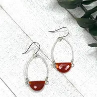 Sterling Silver Hoop Earrings w/ Half Moon Faceted Carnelian