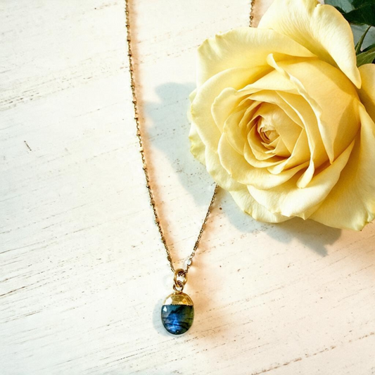 Mixed Metal Sterling Silver and Gold Vermeil Necklace with Labradorite Pendant