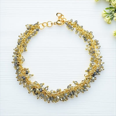 18kt Gold Vermeil Link Fringe Labradorite Handmade Beaded Bracelet