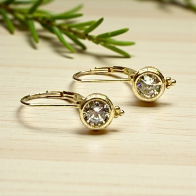 Gold Vermeil Earrings with Bezel CZ and Leverback Closure