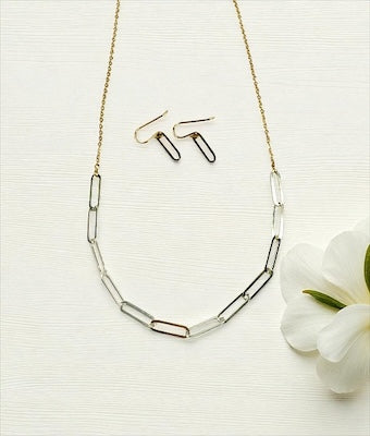 Two-Tone Sterling Silver & 14kt Gold Filled Dainty Paperclip Necklace