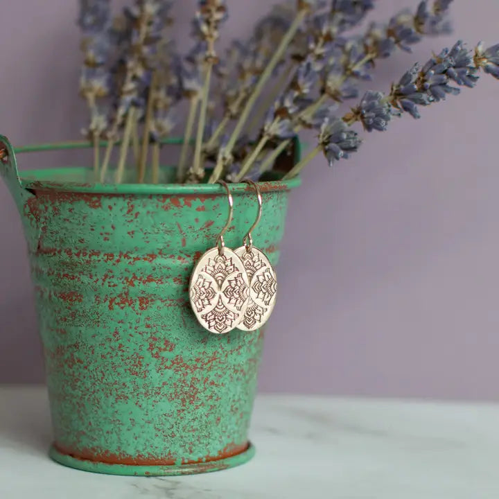 14kt Gold Filled Oval Mandala Dangle Earrings