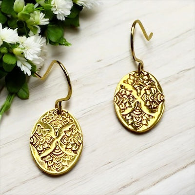 14kt Gold Filled Oval Mandala Dangle Earrings