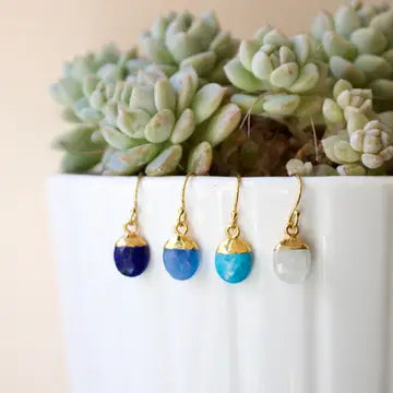 Faceted Semi-precious and Gold Vermeil Drop Earrings - Moonstone
