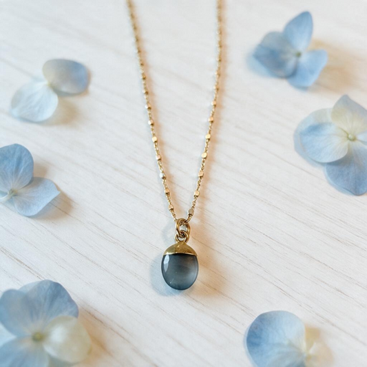 Mixed Metal Sterling Silver and Gold Vermeil Necklace with Grey Moonstone Pendant
