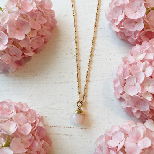 Mixed Metal Sterling Silver and Gold Vermeil Necklace with Pink Opal Pendant