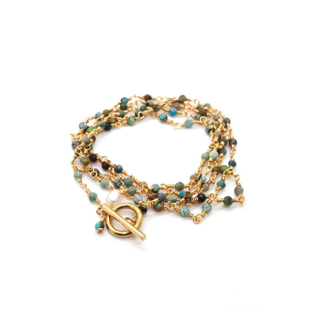 Faceted Semi-Precious Hand-Beaded Gold Filled Necklace or Wrap Bracelet w/ GF Toggle Closure