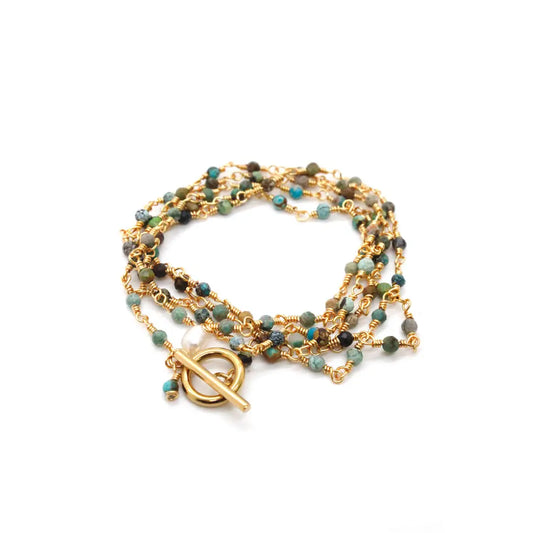 Faceted Semi-Precious Hand-Beaded Gold Filled Necklace or Wrap Bracelet w/ GF Toggle Closure