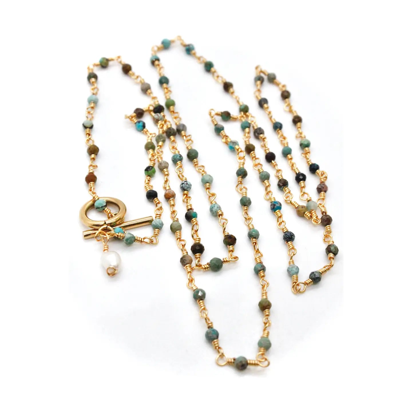 Faceted Semi-Precious Hand-Beaded Gold Filled Necklace or Wrap Bracelet w/ GF Toggle Closure
