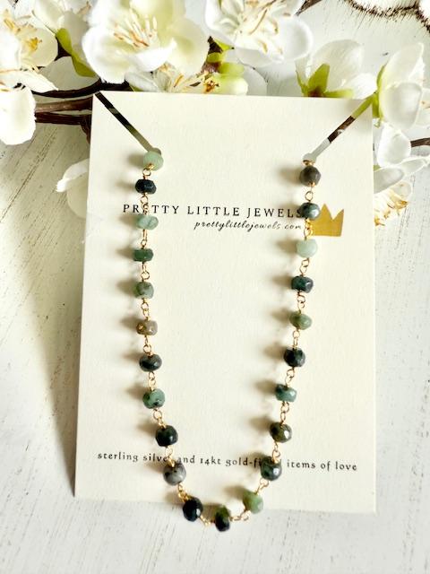 Gold Vermeil Hand Beaded Necklace with Faceted Semi-Precious Emerald Stones