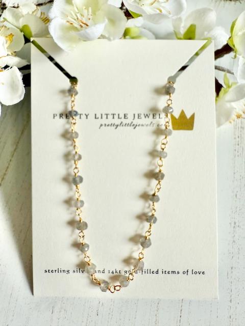 Gold Vermeil Hand Beaded Necklace w/ Faceted Labradorite Stones