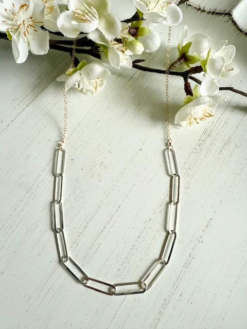 Two-Tone Sterling Silver & 14kt Gold Filled Dainty Paperclip Necklace