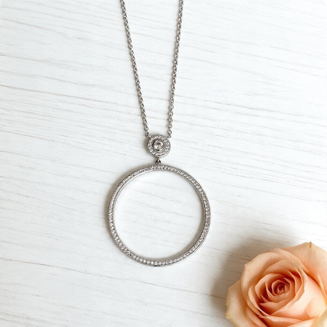 Sterling Silver & CZ Round Pendant Necklace