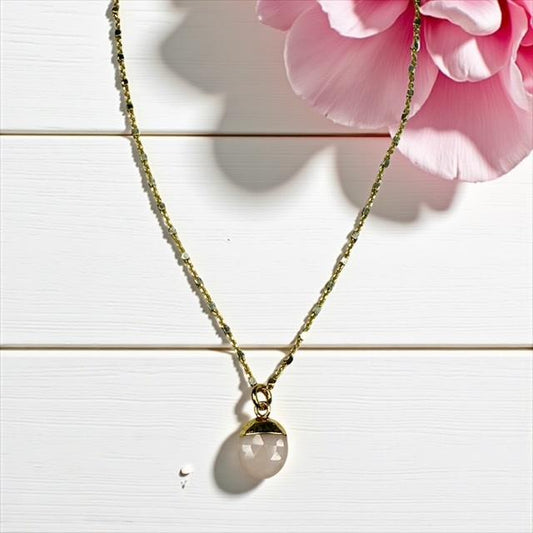 Mixed Metal Sterling Silver and Gold Vermeil Necklace with Pink Opal Pendant