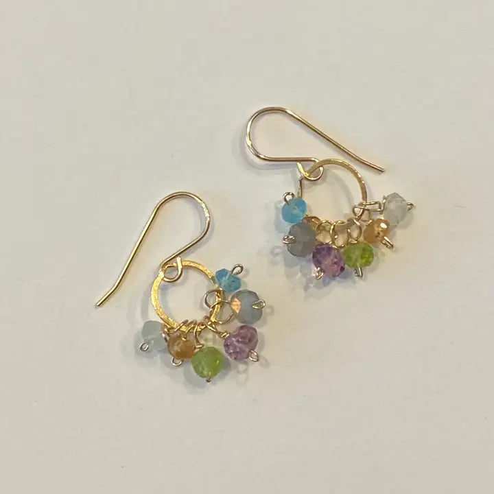 Gold Vermeil Small Hoop Rondelle Semi-Precious Cluster Earrings