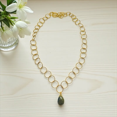 14K Gold Filled Hoop Chain with Semi-Precious Labradorite Briolette