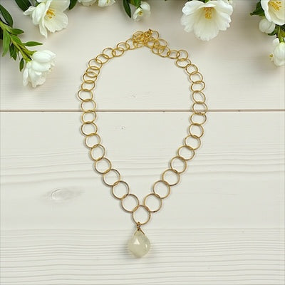 14K Gold Filled Hoop Chain with Semi-Precious Moonstone Briolette Drop