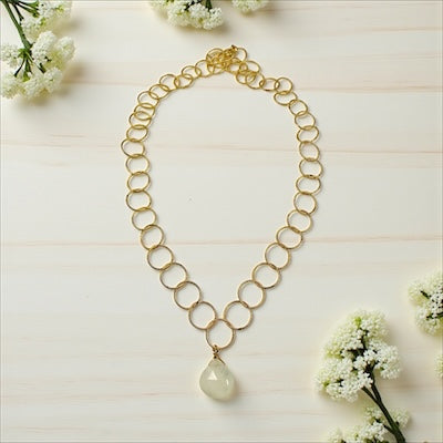 14K Gold Filled Hoop Chain with Semi-Precious Moonstone Briolette Drop
