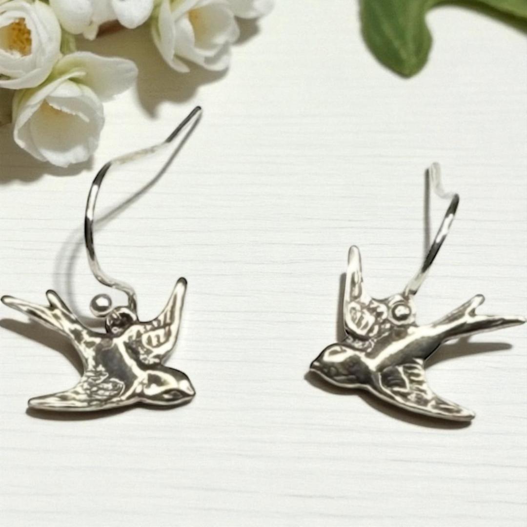 Sterling Silver Sweet Swallow Dangle Earrings
