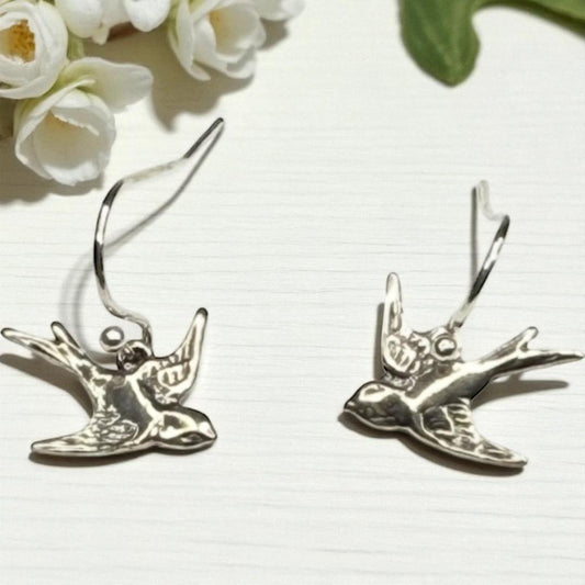 Sterling Silver Sweet Swallow Dangle Earrings