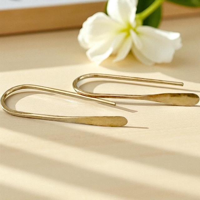 Gold Vermeil Hammered U-Shaped Dangle Earrings