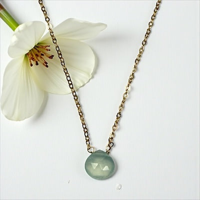 Delicate Gold Vermeil Necklace with Petite Faceted Semi-Precious Seafoam Chalcedony