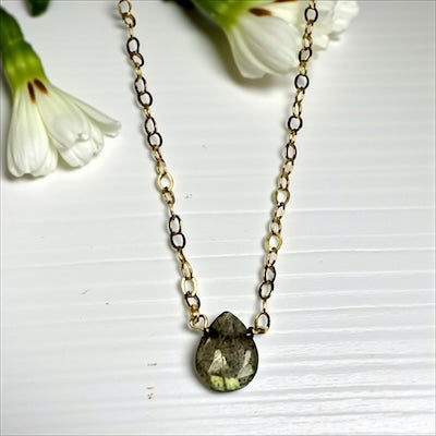 Delicate Gold Vermeil Dainty Necklace with Petite Faceted Semi-Precious Labradorite