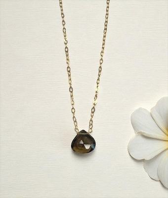 Delicate Gold Dainty Necklace with Petite Faceted Semi-Precious Smoky Topaz Stone