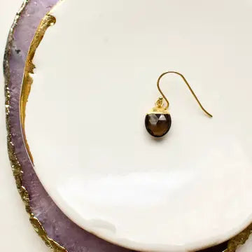 Faceted Semi-precious and Gold Vermeil Drop Earrings - Smoky Topaz