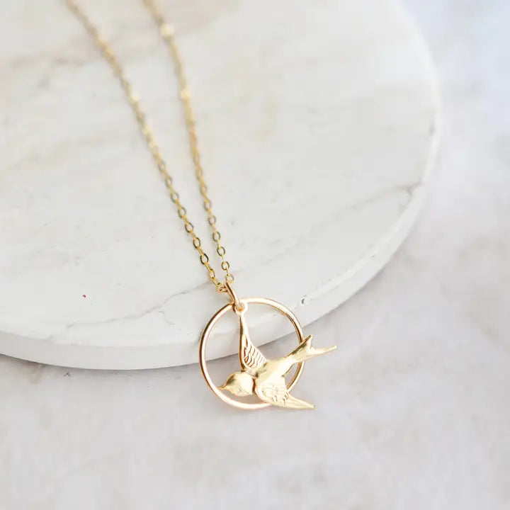 Gold Vermeil Swallow Song Bird Necklace