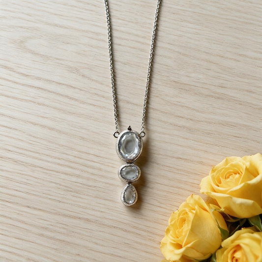 Sterling Silver & 3-Stone Faceted White Topaz Necklace