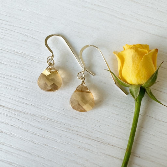 Sterling Silver Faceted Swarovski Citrine Briolette Dangle Earrings