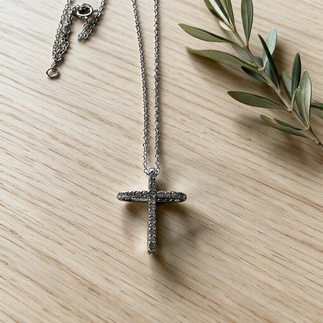 Sterling Silver CZ Rounded Cross Pendant