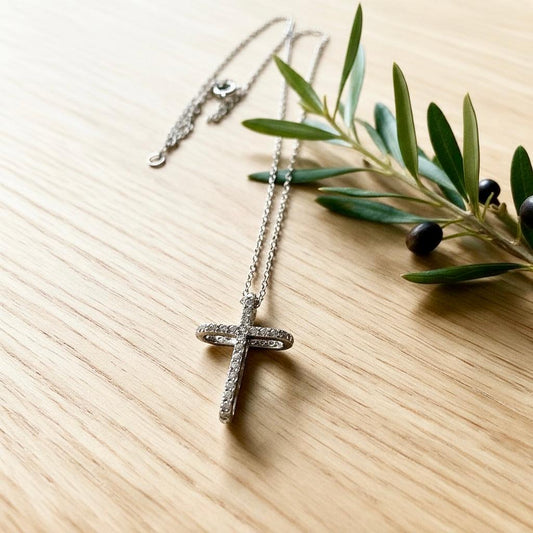Sterling Silver CZ Rounded Cross Pendant