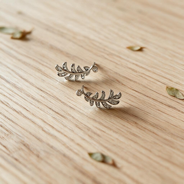 Sterling Silver Filagree & CZ Leaf Earrings