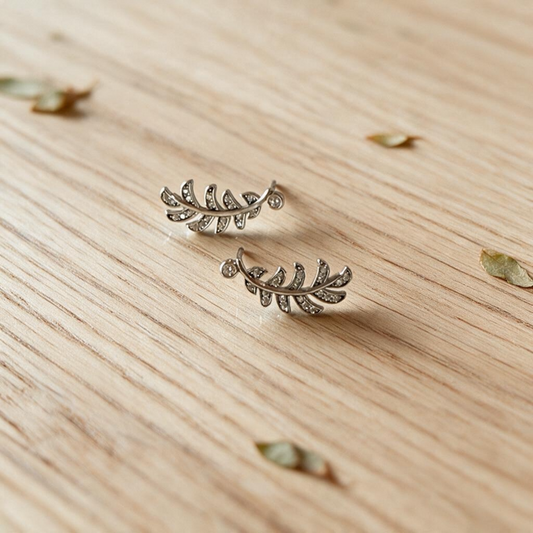 Sterling Silver Filagree & CZ Leaf Earrings