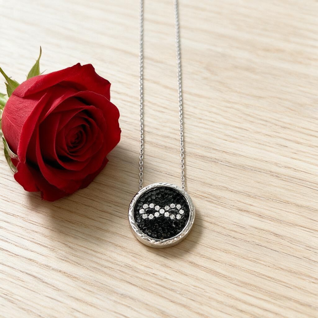 Sterling Silver & CZ Oxidized Hammered Infinity Necklace
