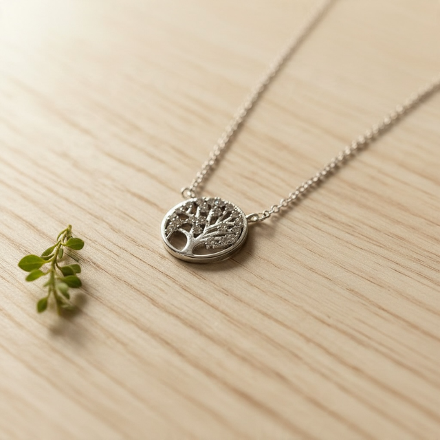 Sterling Silver & CZ Tree Necklace