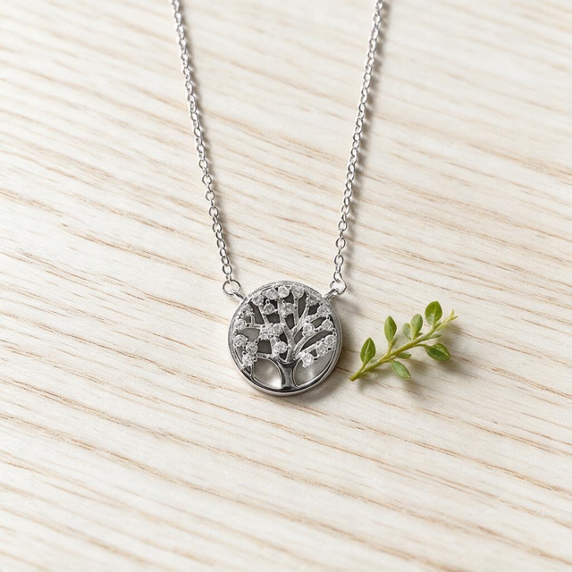 Sterling Silver & CZ Tree Necklace