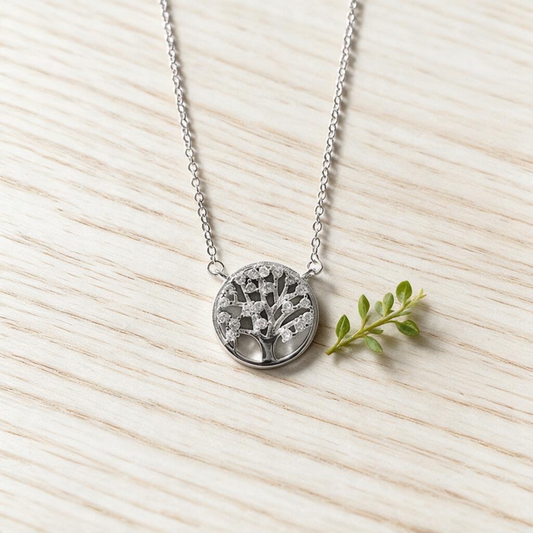 Sterling Silver & CZ Tree Necklace
