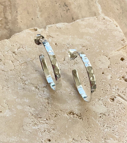 Sterling Silver Hammered Hoop Earrings
