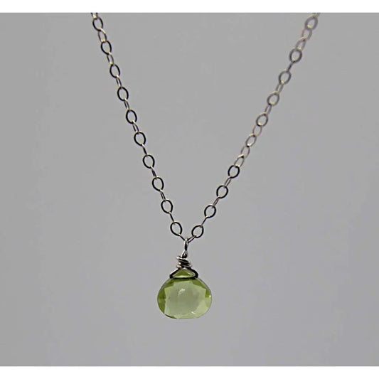 Sterling Silver Chain Link Necklace with Semi-Precious Faceted Peridot Stone